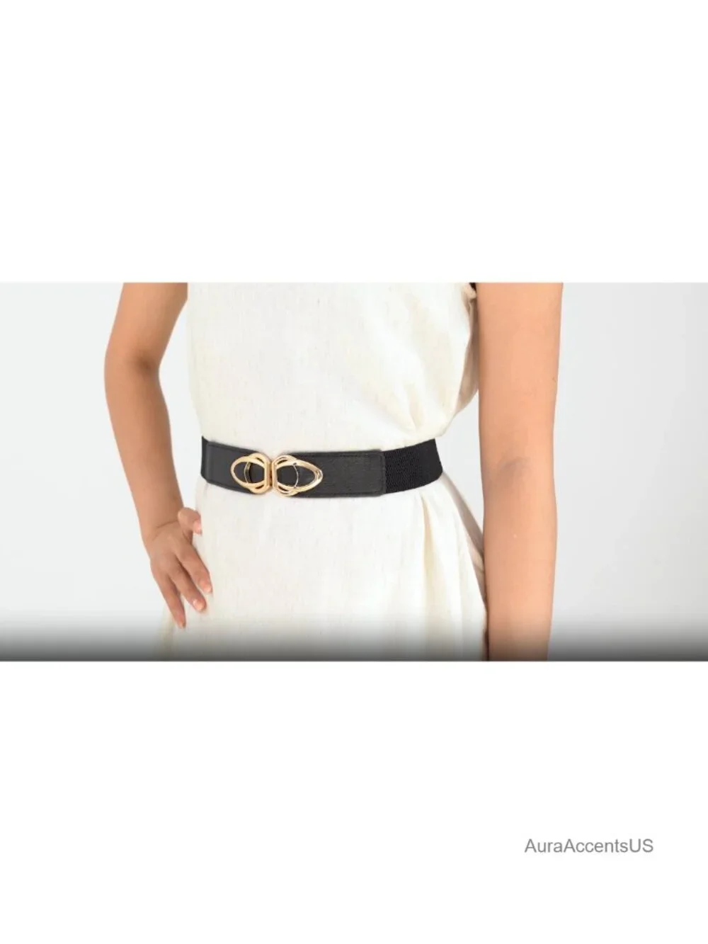 4 Pack Thin Elastic Belts Skinny Stretch Vintage Waistband Dress Gold Buckle